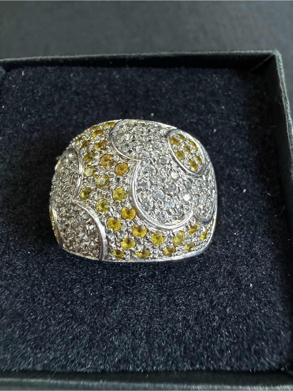 18k white gold Yellow and Silver PavΓ© Dome Statement Ring